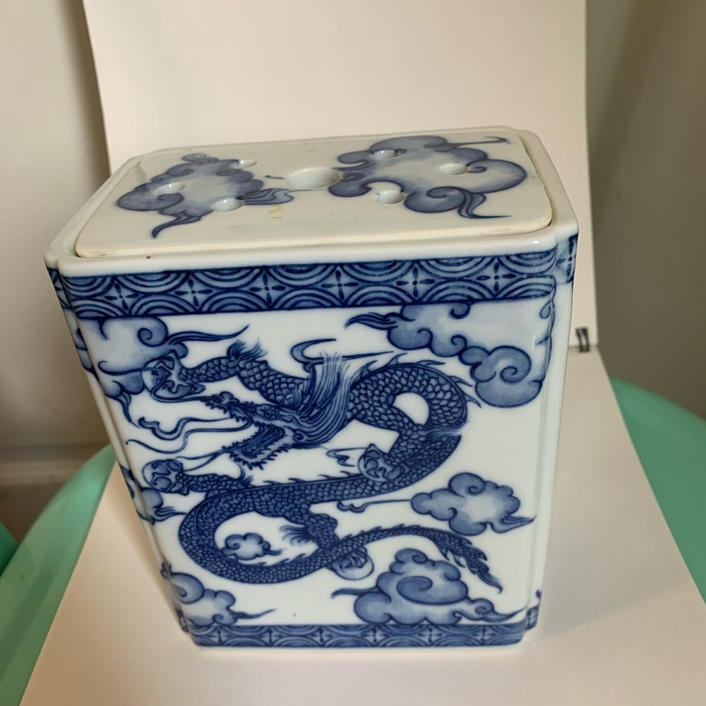Chinese Blue and White Dragon in the Clouds Porcelain Opium Pillow